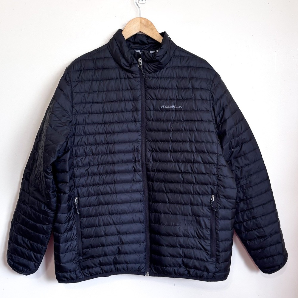 Eddie Bauer Mens EB650 Puffer Jacket XL Black Down Insulated Lightweight Outdoor